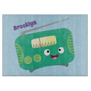 Cute funny happy retro radio cartoon cutting board