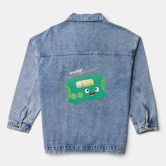 Cute funny happy retro radio cartoon denim jacket (Back)