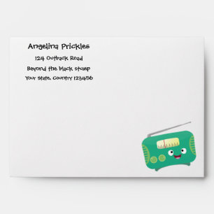 Cute funny happy retro radio cartoon envelope