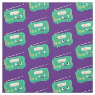 Cute funny happy retro radio cartoon fabric