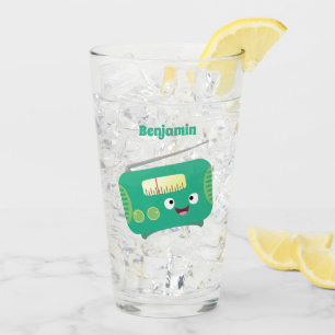 Cute funny happy retro radio cartoon  glass