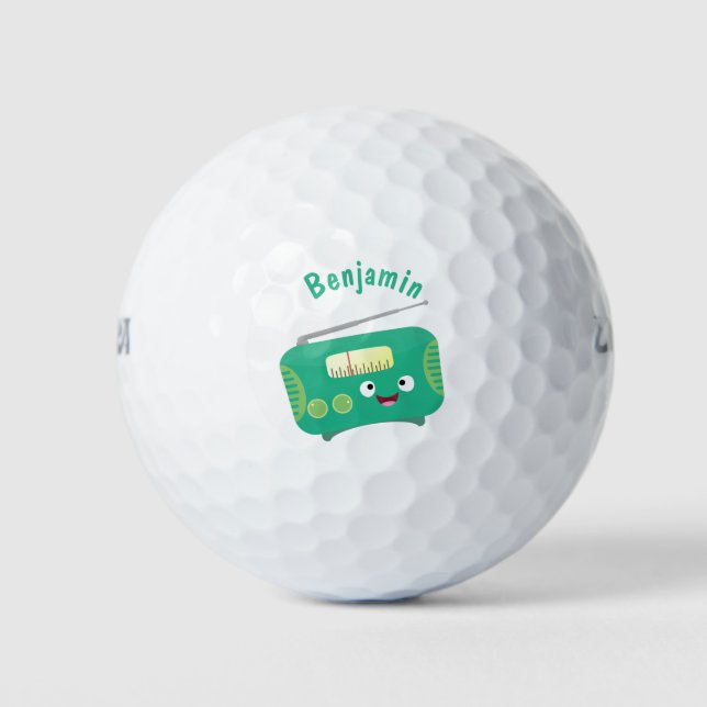 Cute funny happy retro radio cartoon  golf balls (Front)