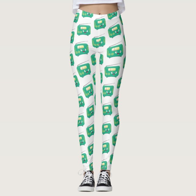 Cute funny happy retro radio cartoon leggings (Front)
