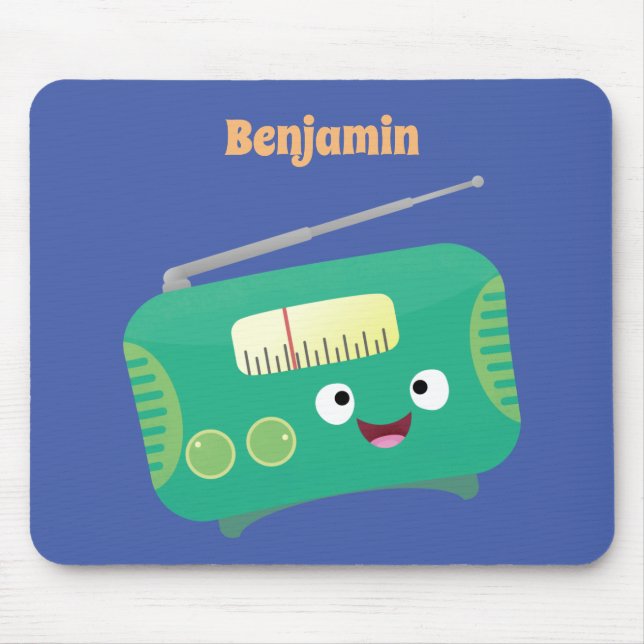 Cute funny happy retro radio cartoon mouse mat (Front)
