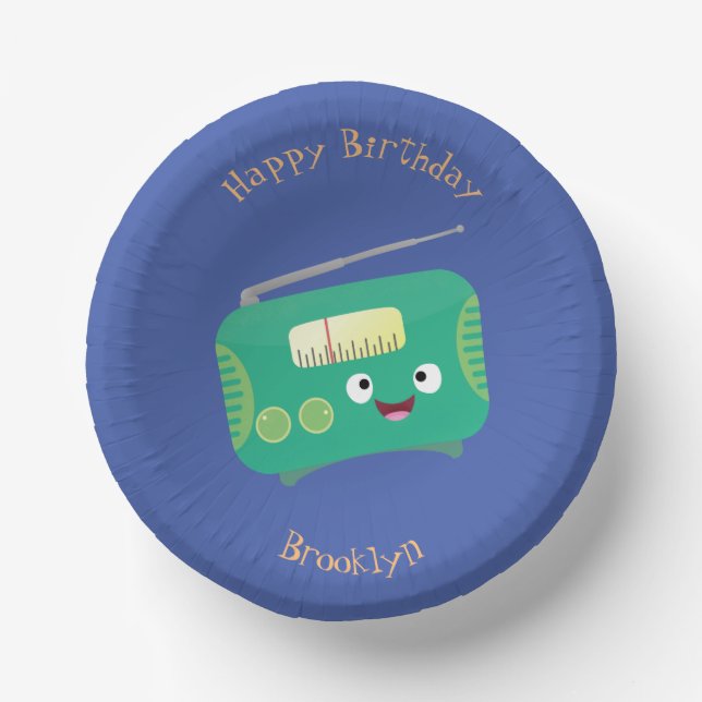 Cute funny happy retro radio cartoon paper plate (Front)