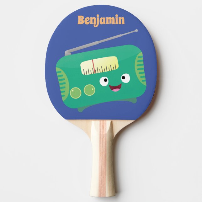 Cute funny happy retro radio cartoon ping pong paddle (Front)