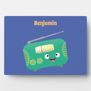 Cute funny happy retro radio cartoon plaque