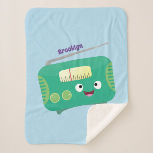 Cute funny happy retro radio cartoon sherpa blanket