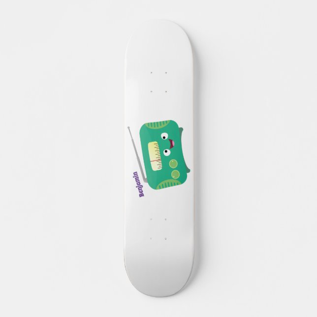 Cute funny happy retro radio cartoon skateboard (Front)