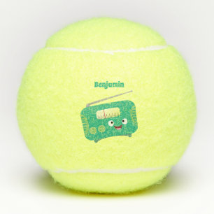 Cute funny happy retro radio cartoon tennis balls