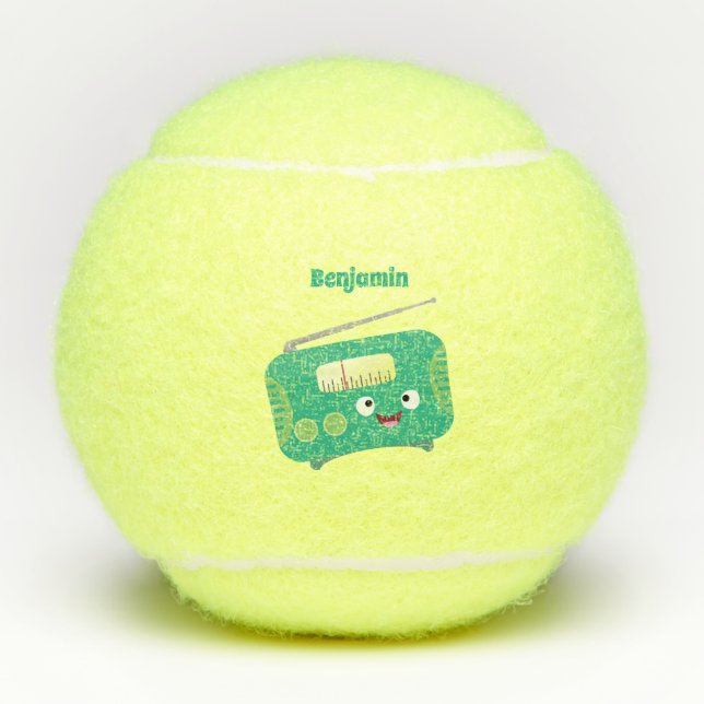 Cute funny happy retro radio cartoon tennis balls (Front)