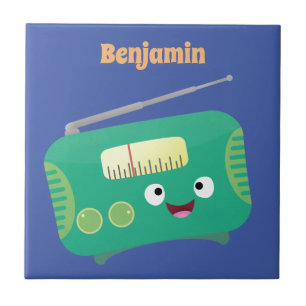 Cute funny happy retro radio cartoon  tile