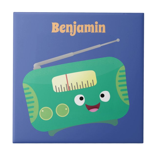 Cute funny happy retro radio cartoon  tile (Front)