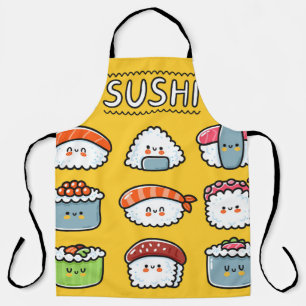 Cute funny happy sushi maki rolls cartoon seamless apron