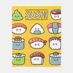 Cute funny happy sushi maki rolls cartoon seamless fleece blanket