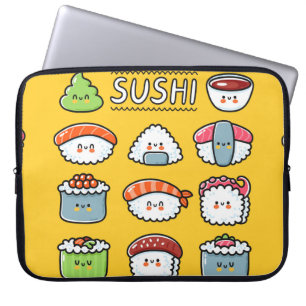 Cute funny happy sushi maki rolls cartoon seamless laptop sleeve