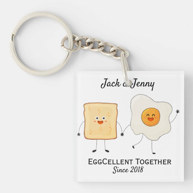 Cute Funny Happy Toast Eggcelent Together      Key Ring (Front)