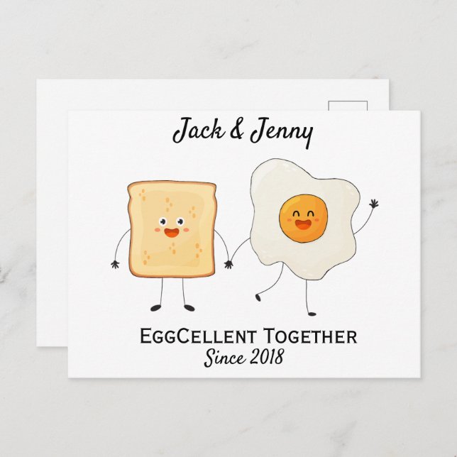Cute Funny Happy Toast Eggcelent Together       Postcard (Front/Back)