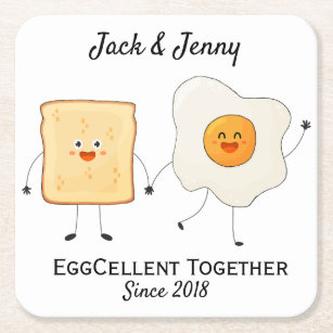 Cute Funny Happy Toast Eggcelent Together   Square Paper Coaster