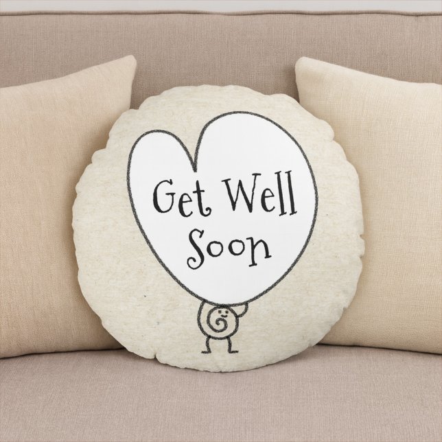 Cute Funny Heart Uplifting Character Get Well Soon Round Cushion (Creator Uploaded)
