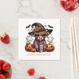 Cute Funny Highland Cow Halloween Party Napkin