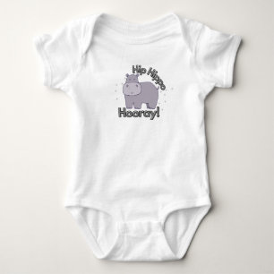 Cute, Funny "Hip Hippo Hooray" Hippopotamus  Baby Bodysuit