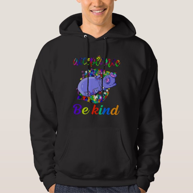 Cute Funny Hippo Autism Awareness Kids Be Kind Hoodie (Front)