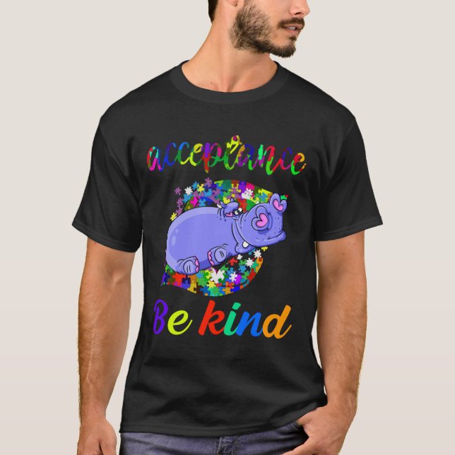 Cute Funny Hippo Autism Awareness Kids Be Kind T-Shirt (Front)