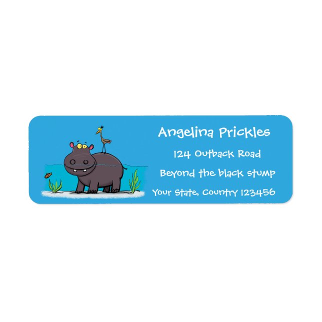Cute funny hippopotamus with bird cartoon (Front)