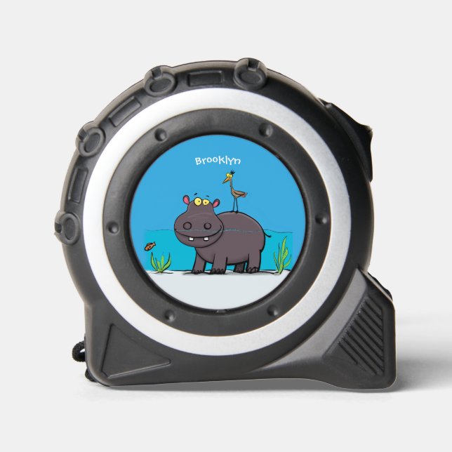 Cute funny hippopotamus with bird cartoon 1 (Front)