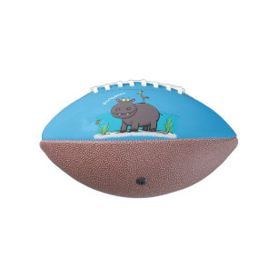Cute funny hippopotamus with bird cartoon american football