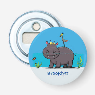Cute funny hippopotamus with bird cartoon bottle opener