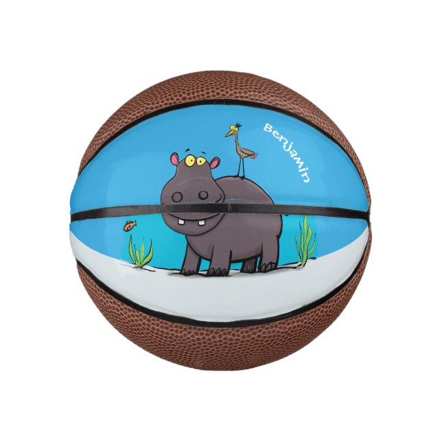 Cute funny hippopotamus with bird cartoon mini basketball (Front)