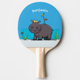Cute funny hippopotamus with bird cartoon ping pong paddle