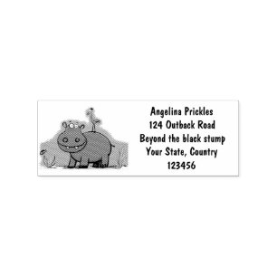 Cute funny hippopotamus with bird cartoon rubber stamp
