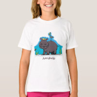 Cute funny hippopotamus with bird cartoon