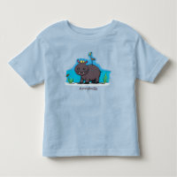 Cute funny hippopotamus with bird cartoon