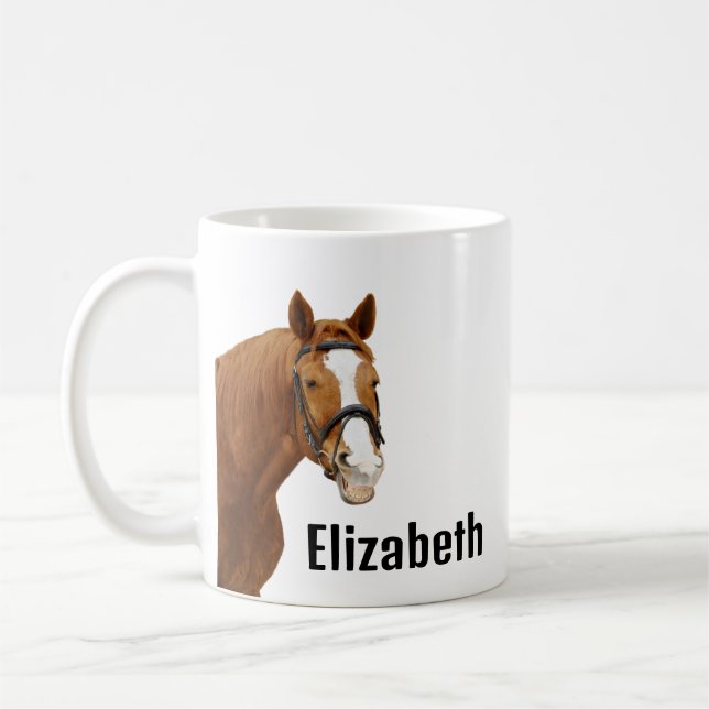 Cute Funny Horse Personalised Name Coffee Mug (Left)