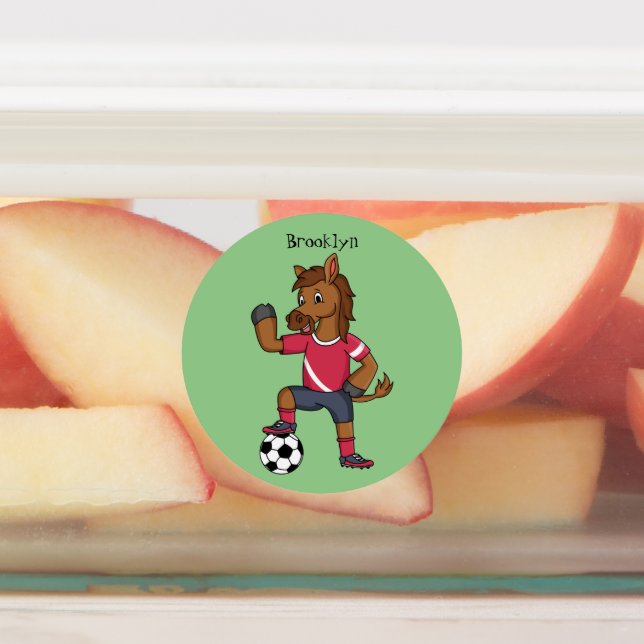Cute funny horse playing soccer cartoon (Affixed)