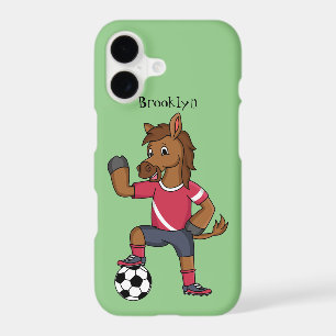 Cute funny horse playing soccer cartoon