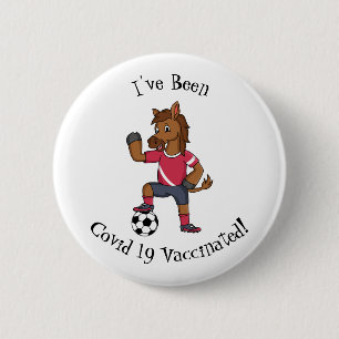 Cute funny horse playing soccer cartoon 6 cm round badge