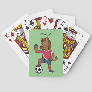 Cute funny horse playing soccer cartoon cards