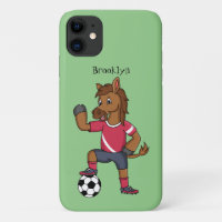 Cute funny horse playing soccer cartoon
