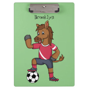 Cute funny horse playing soccer cartoon clipboard