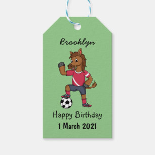 Cute funny horse playing soccer cartoon  gift tags