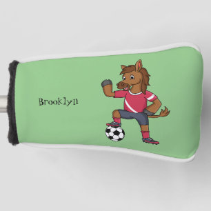 Cute funny horse playing soccer cartoon golf head cover