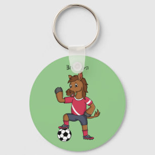 Cute funny horse playing soccer cartoon key ring