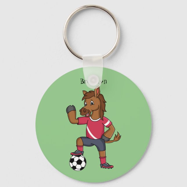 Cute funny horse playing soccer cartoon key ring (Front)