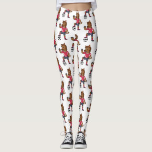 Cute funny horse playing soccer cartoon leggings