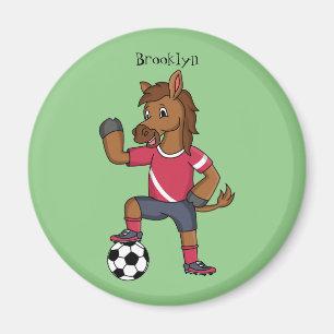 Cute funny horse playing soccer cartoon magnet